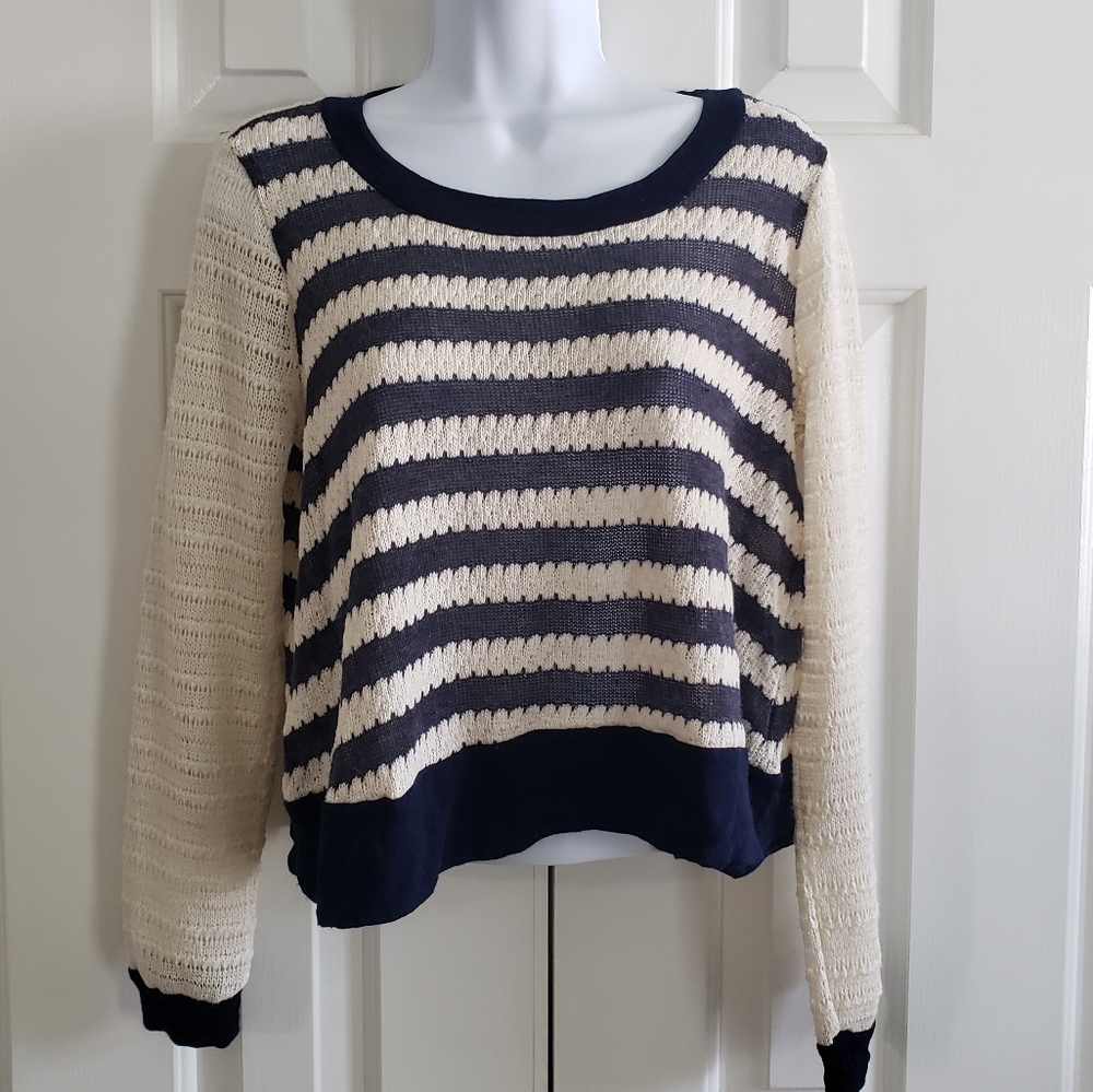 Ella Moss Striped Sweater Knit S Semi-Sheer Nautical Preppy French Girl Chic